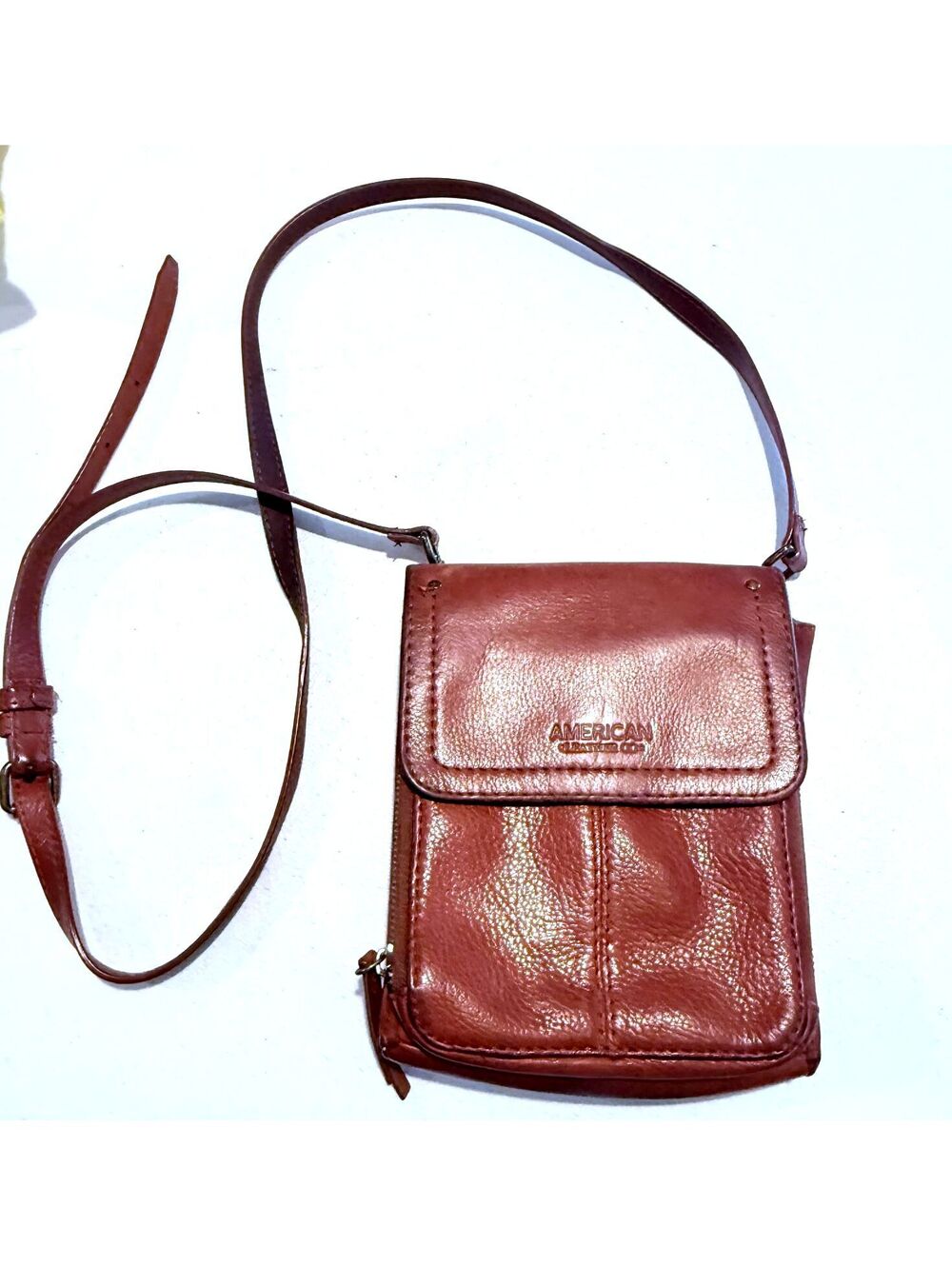 American Leather Co. Kansas Brown Crossbody Purse Zip Card Slots Magnetic Close